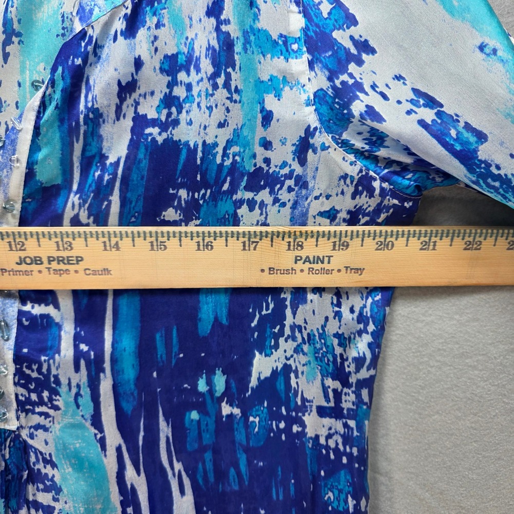 Soft Surroundings Abstract All Silk Beaded Tunic Blouse Womens M Sheer Blue New - Picture 10 of 13
